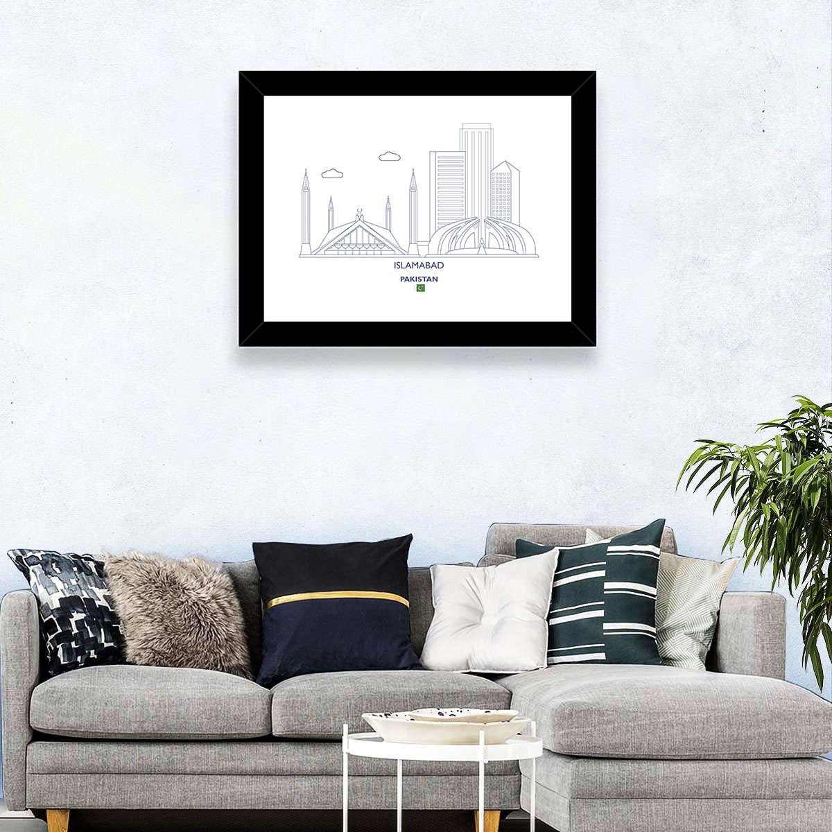 Islamabad Skyline Line Wall Art in a room, landscape