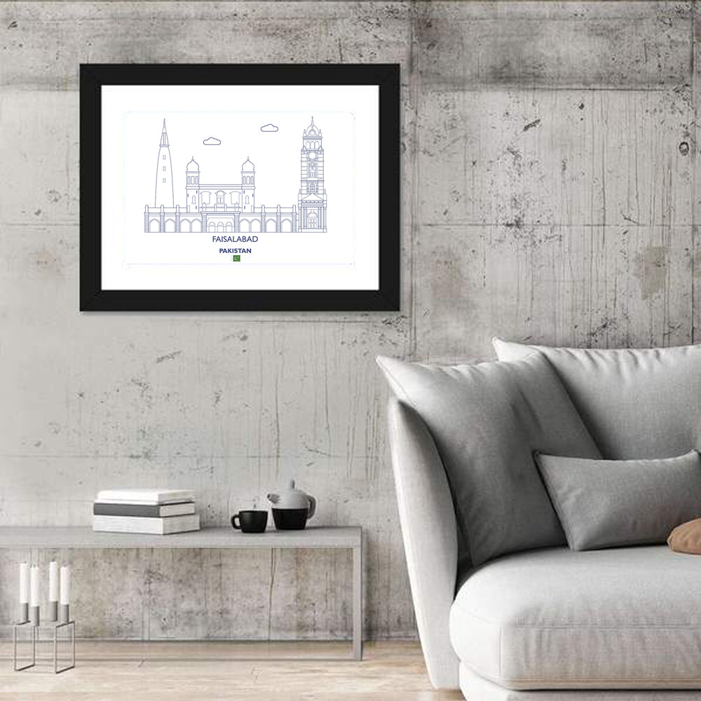Faisalabad Clock Tower Skyline Wall Art in a room, landscape