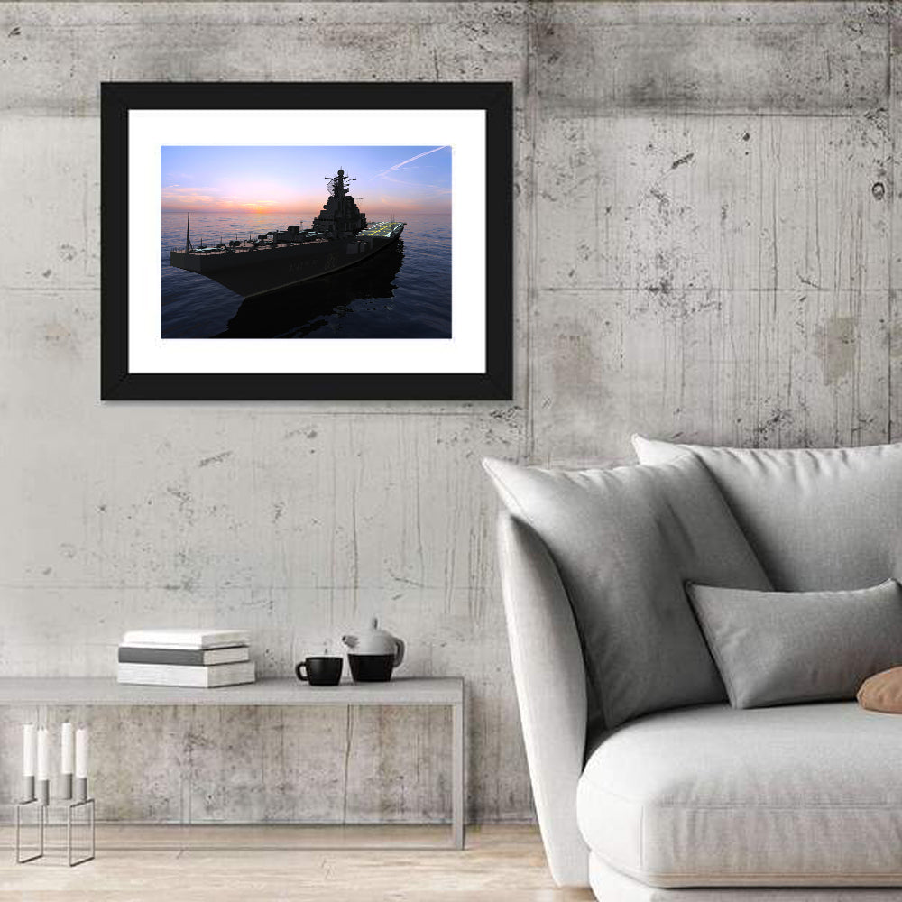 Aircraft Carrier 860 at Dusk Wall Art in a room, landscape