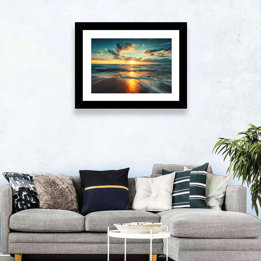 Sunlit Cloudscape Over Beach Wall Art