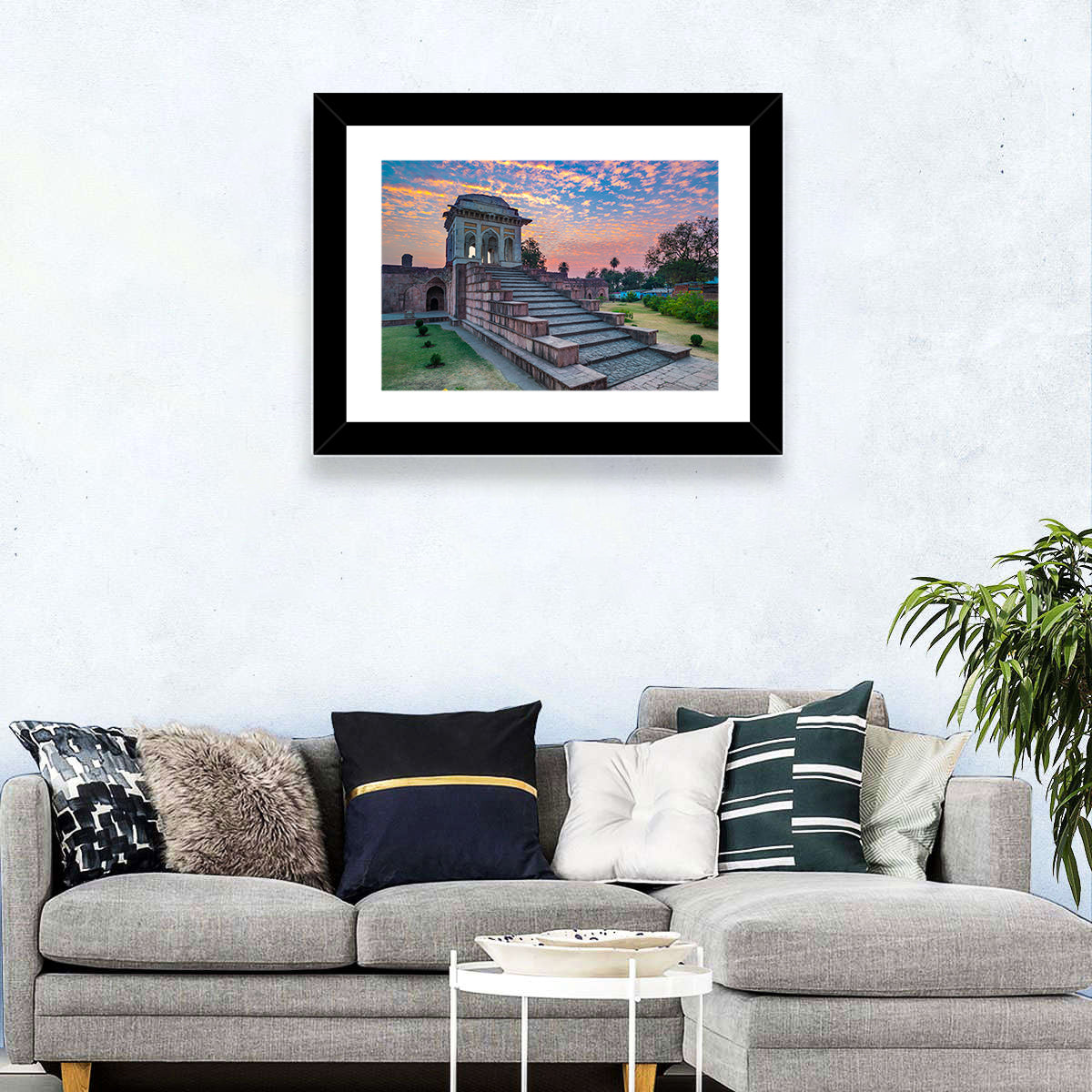 Jahaz Mahal Staircase at Sunset Wall Art in a room, landscape