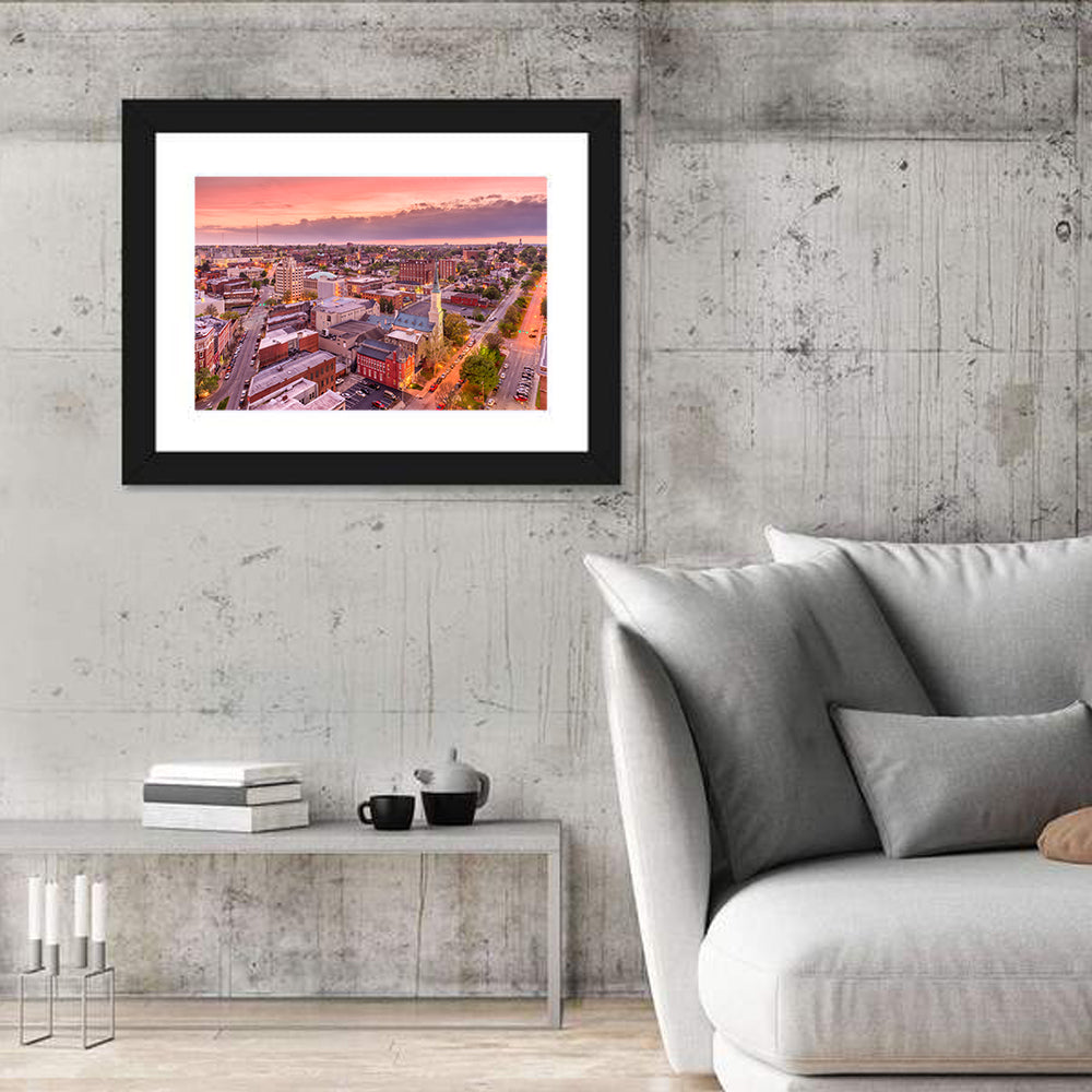 Church Spire at Dusk Wall Art in a room, landscape