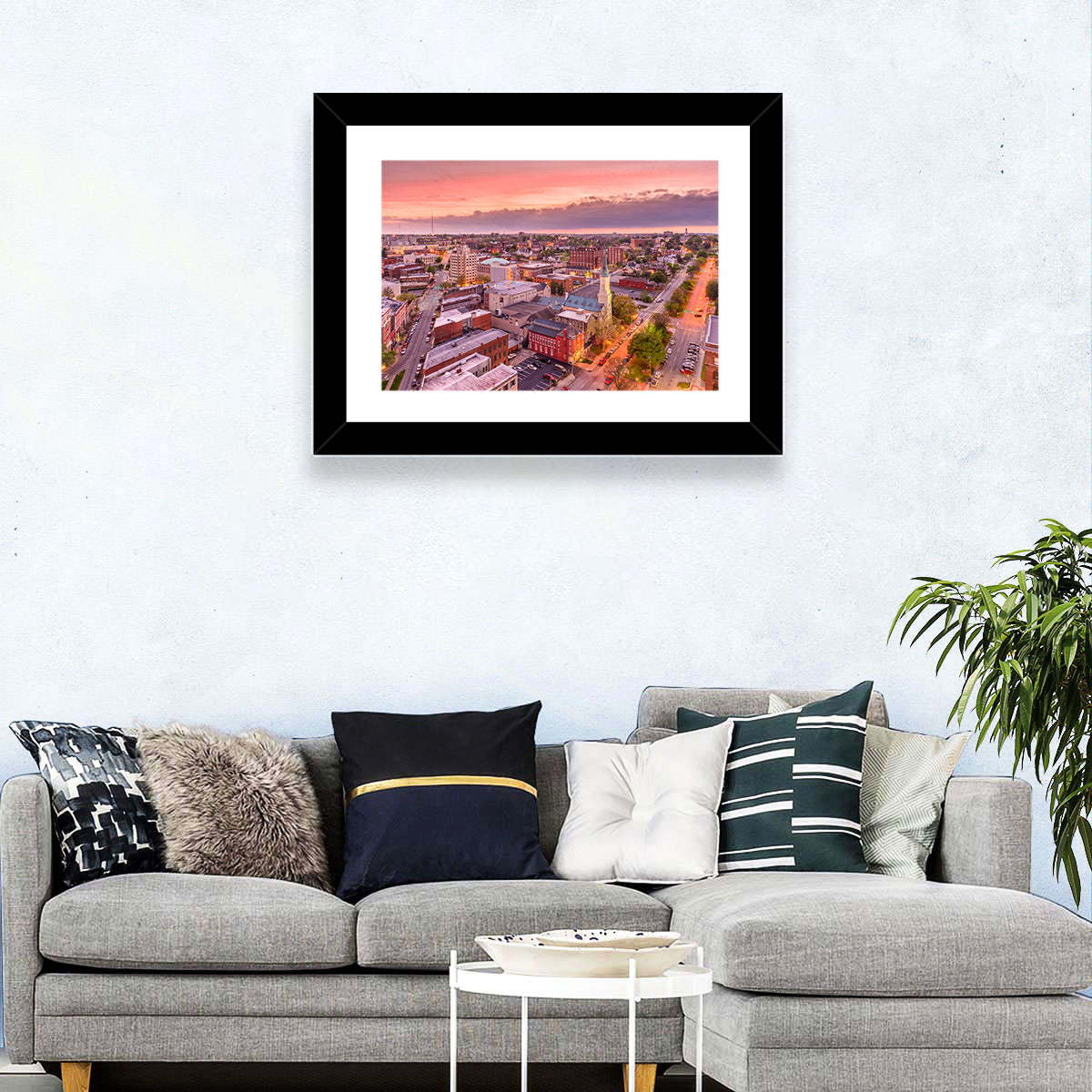 Church Spire at Dusk Wall Art in a room, landscape