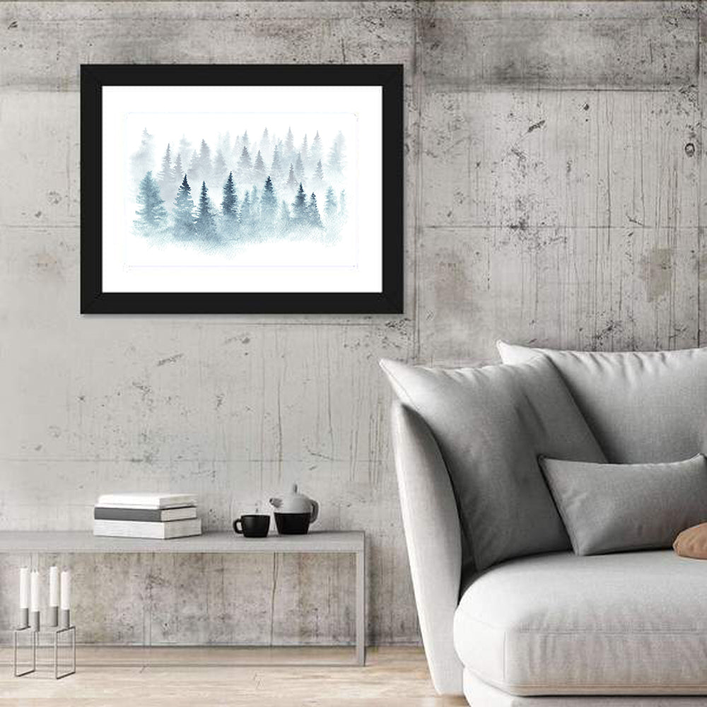 Misty Pine Forest Watercolor Wall Art