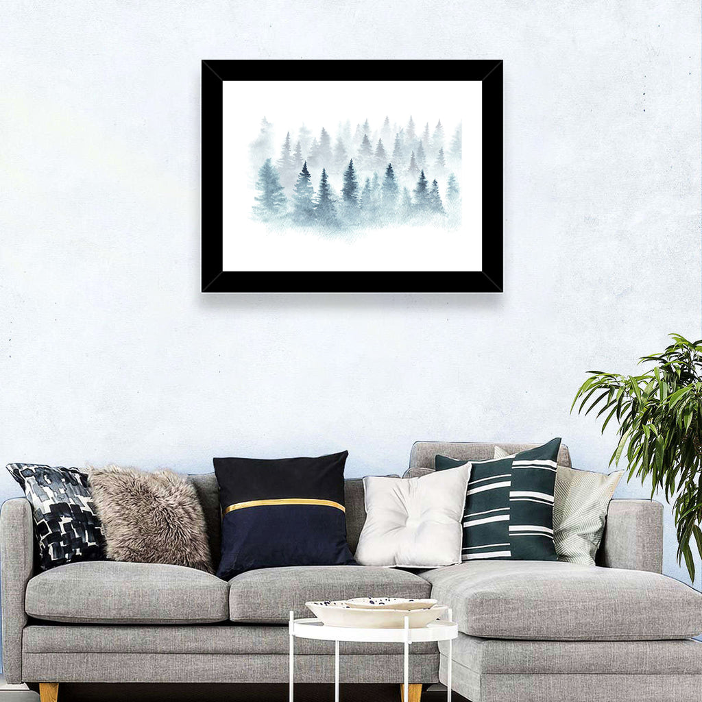Misty Pine Forest Watercolor Wall Art