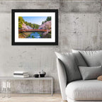 Arched Red Bridge with Cherry Blossoms Wall Art