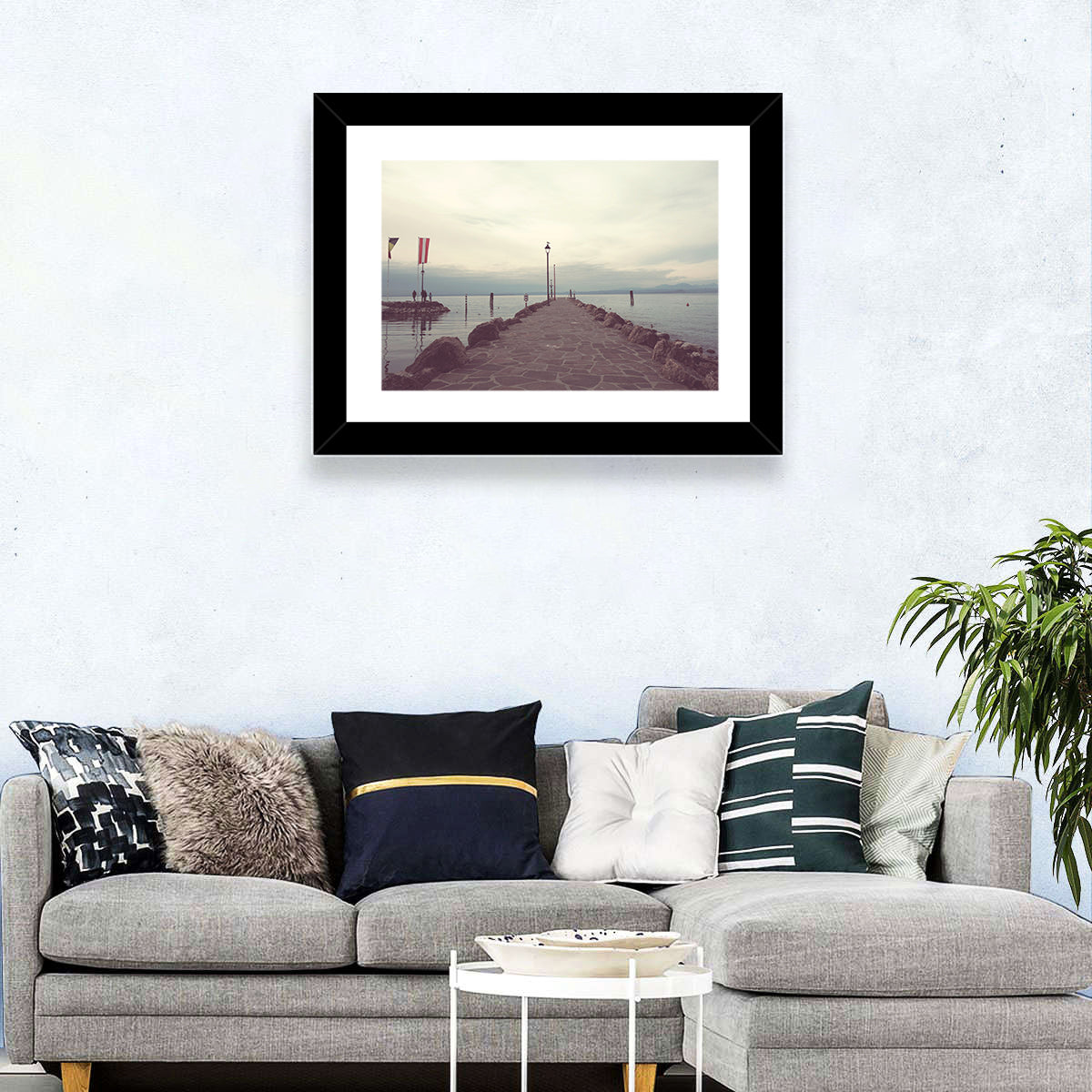 Stone Pier at Lake Garda Wall Art in a room, landscape