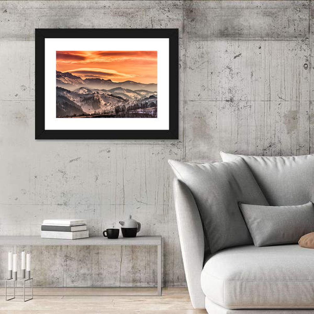 Pestera Mountain Sunrise Wall Art in a room, landscape