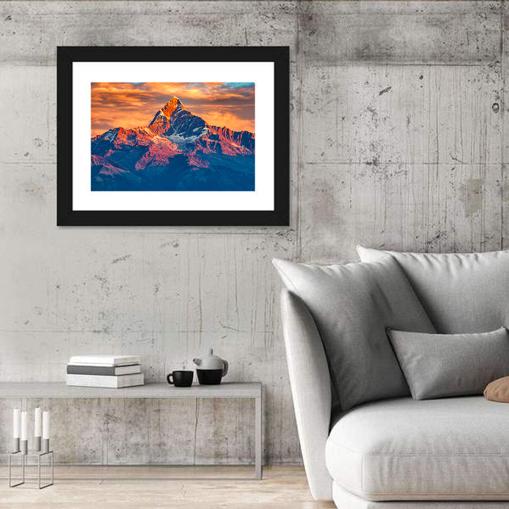 Machhapuchhre Sunrise Over Pokhara Wall Art in a room, landscape