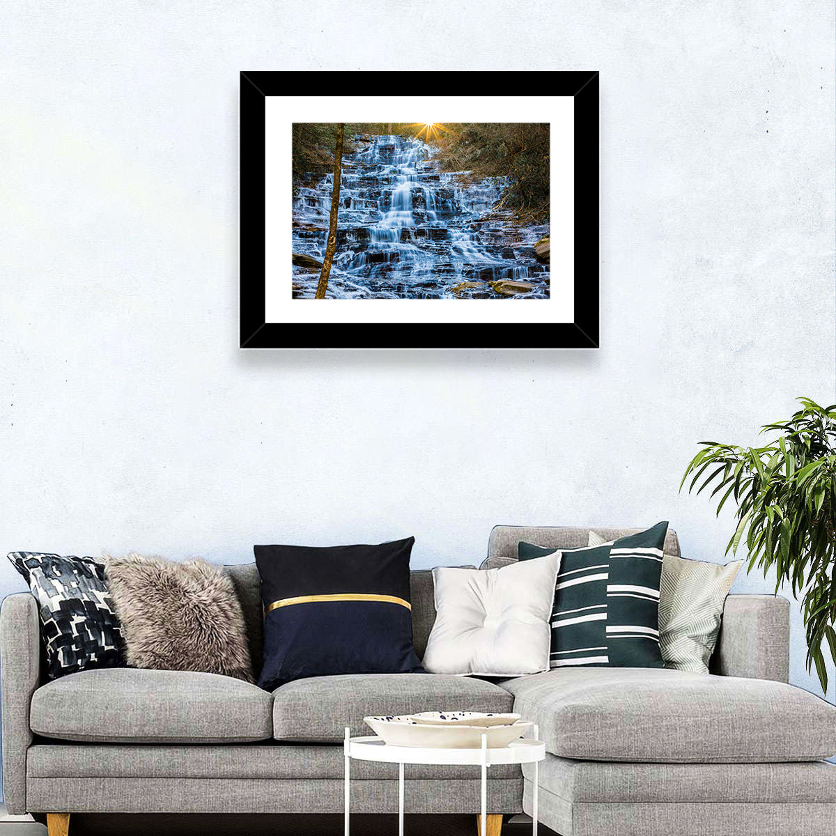 Minnehaha Falls Winter Cascade Wall Art in a room, landscape