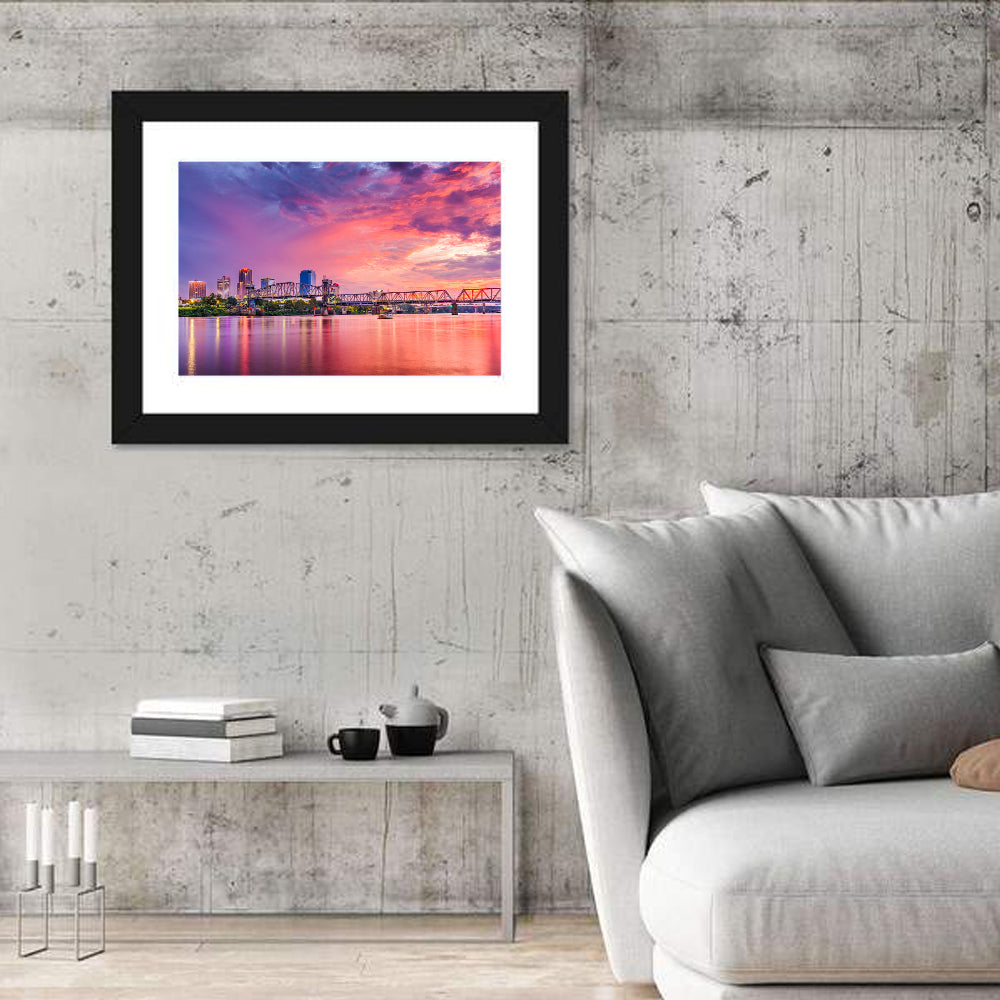 Little Rock Sunset Skyline Wall Art in a room, landscape