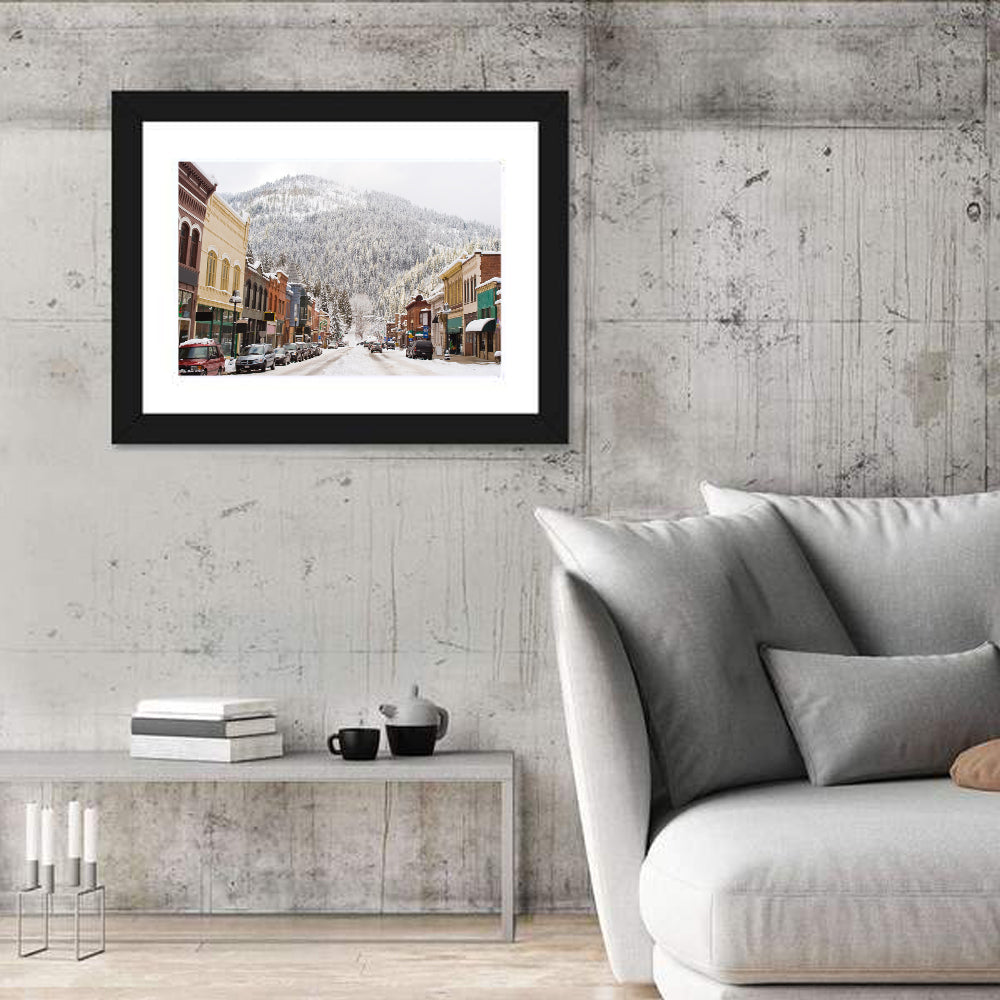 Snow Covered Mountain Main Street Wall Art in a room, landscape