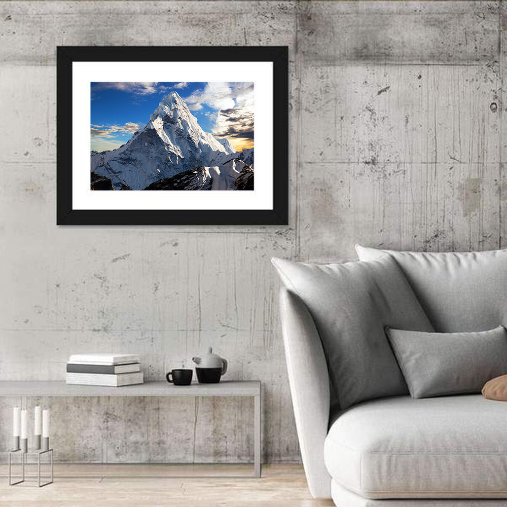 Ama Dablam at Golden Dusk Wall Art in a room, landscape