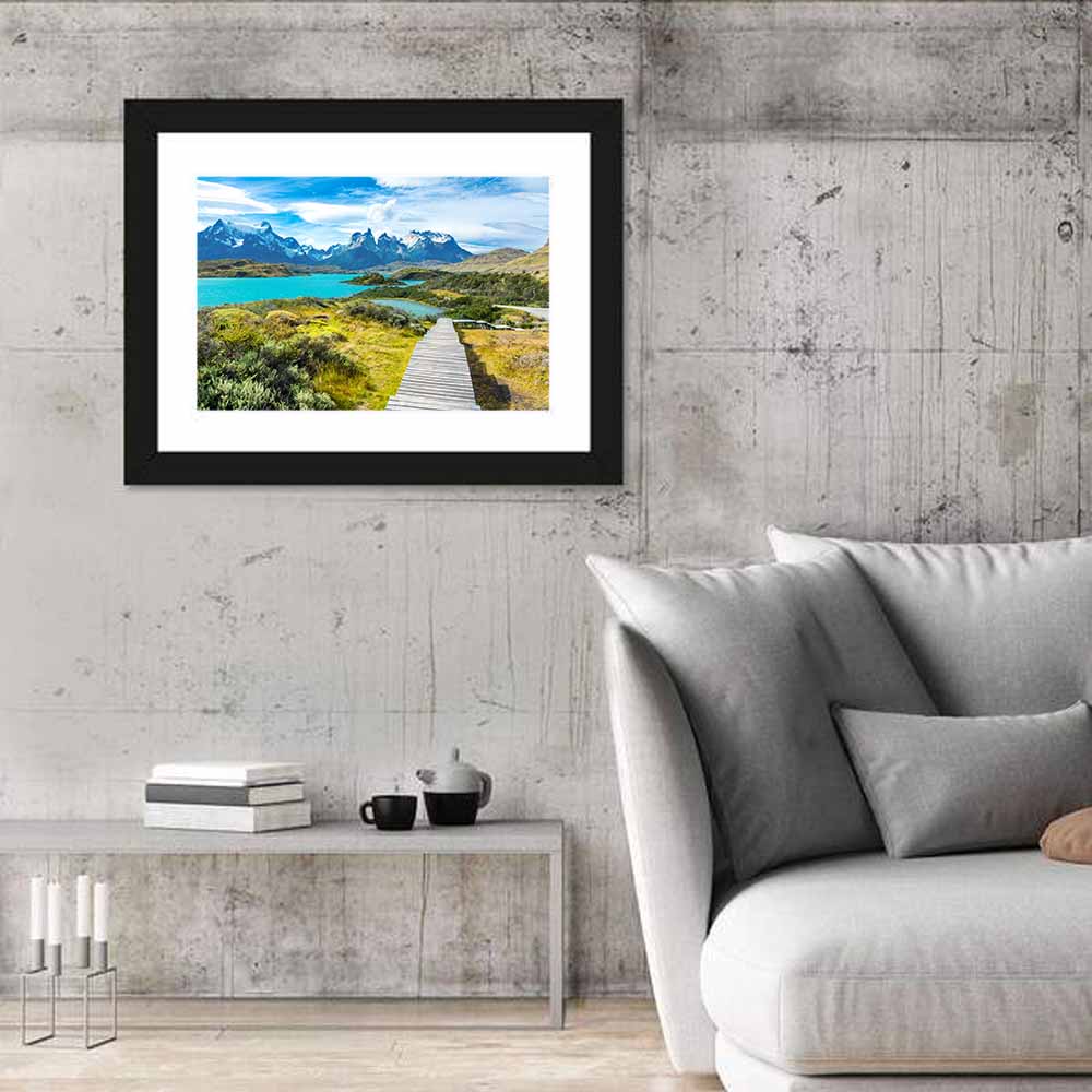 Torres Del Paine Boardwalk to Turquoise Lake Wall Art in a room, landscape