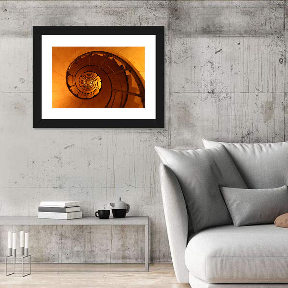Vortex Spiral Staircase Wall Art in a room, landscape