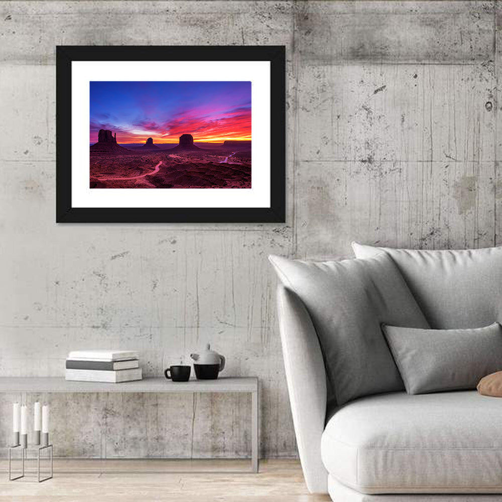 Monument Valley Arizona Sunset Wall Art in a room, landscape