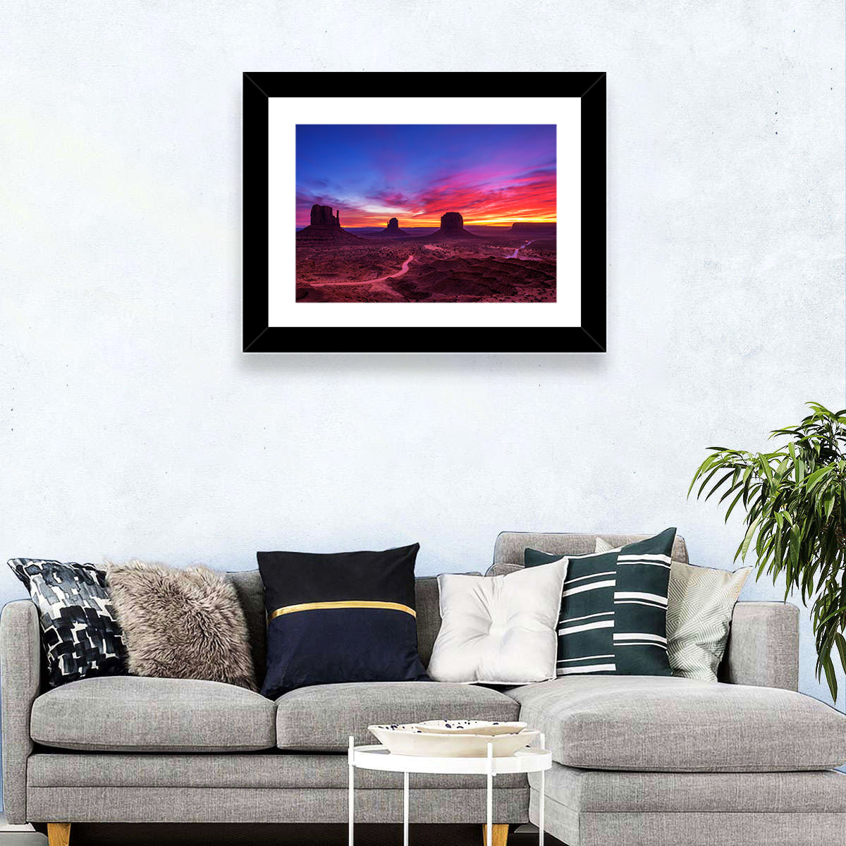 Monument Valley Arizona Sunset Wall Art in a room, landscape