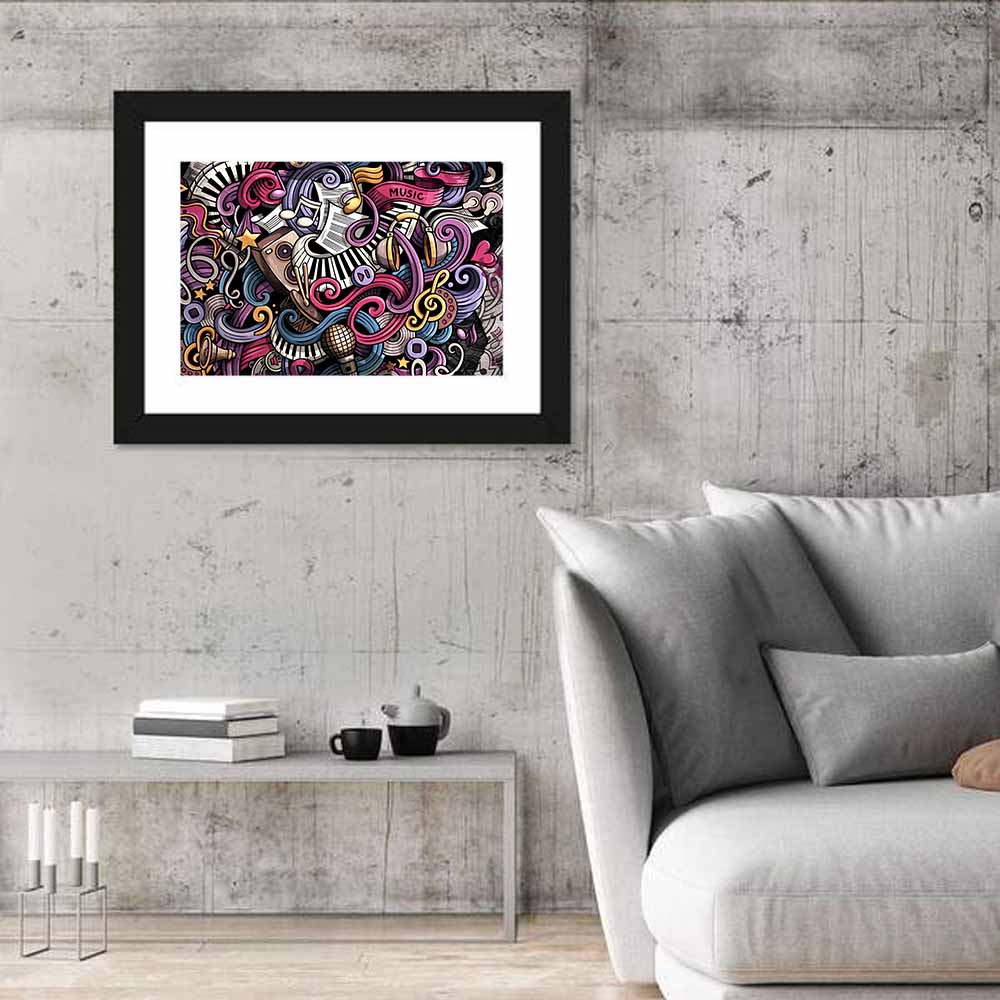 Music Doodle Illustration Wall Art in a room, landscape