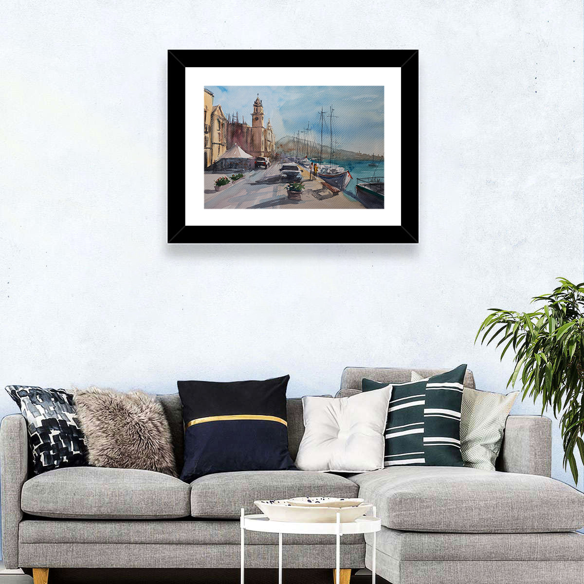 Valette Harbor Sketch Wall Art in a room, landscape