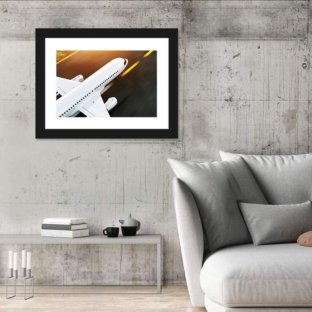 Commercial Jet Takeoff at Sunset Wall Art