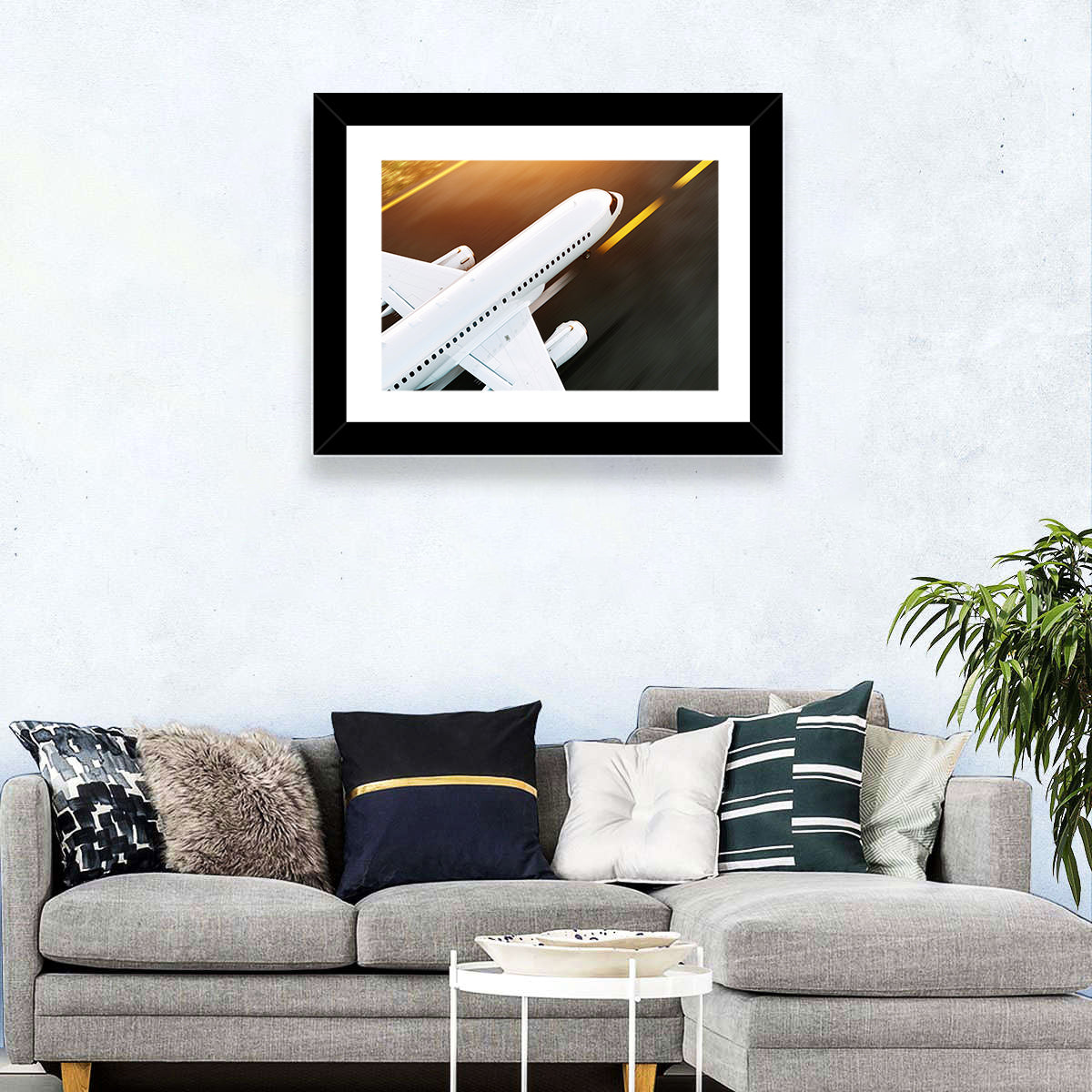 Commercial Jet Takeoff at Sunset Wall Art