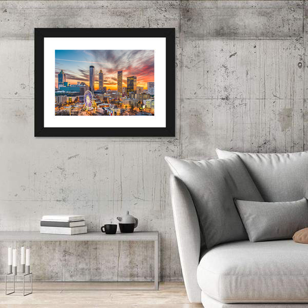 Atlanta Skyline with Skyview Wheel Wall Art in a room, landscape