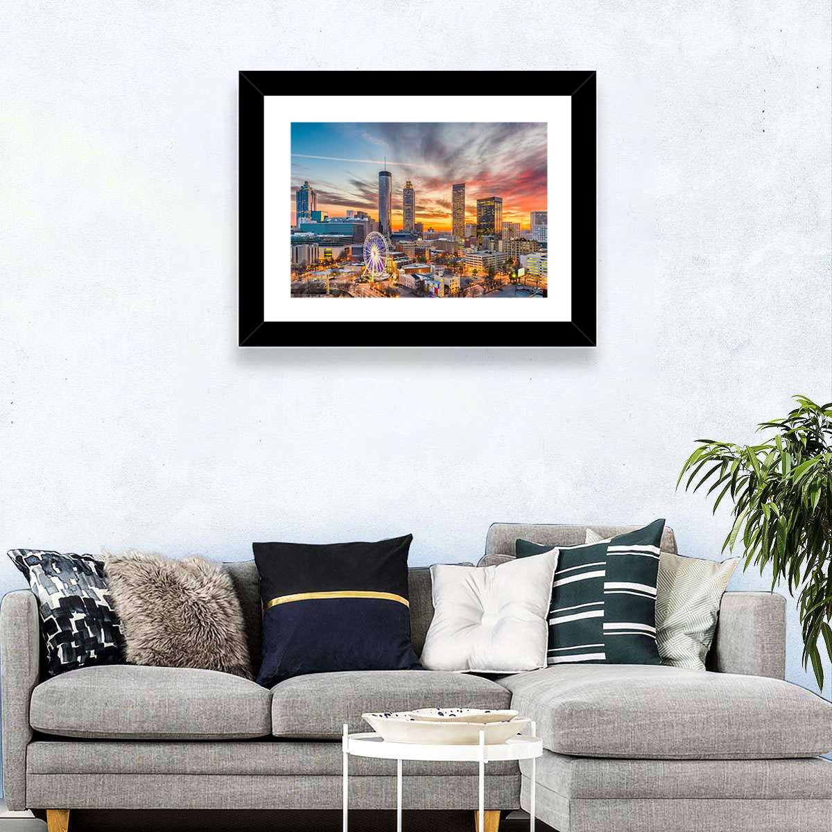 Atlanta Skyline with Skyview Wheel Wall Art in a room, landscape