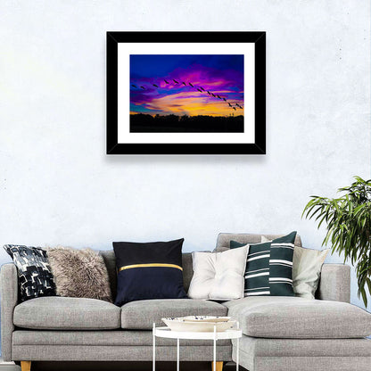 Silhouetted Cranes at Dusk Wall Art