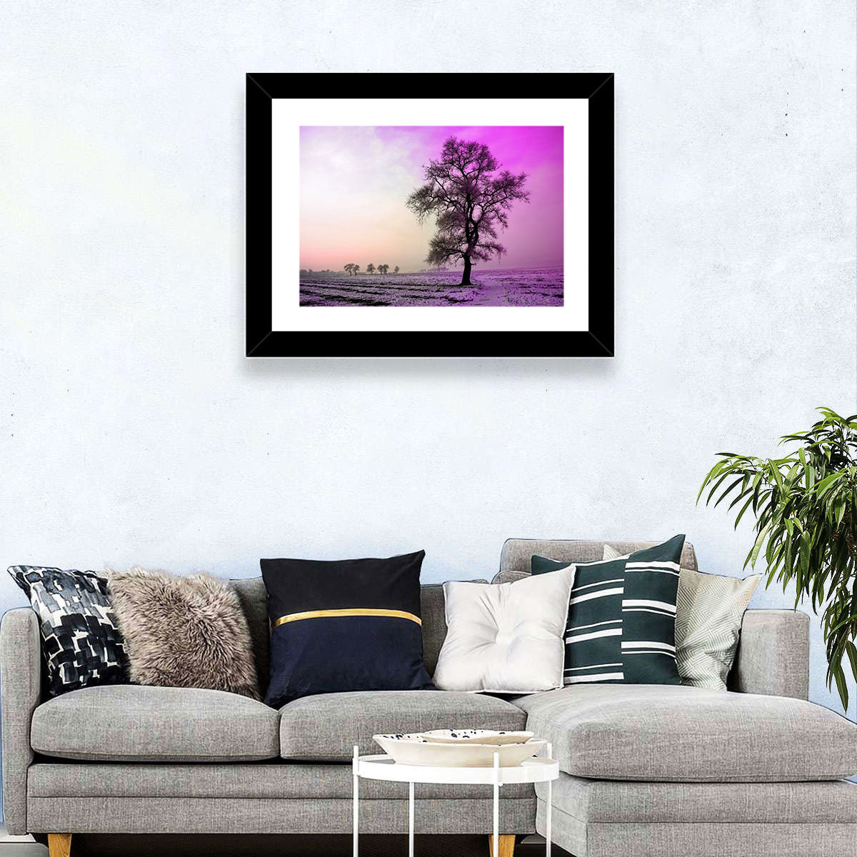 Violet Winter Dawn Tree Wall Art in a room, landscape