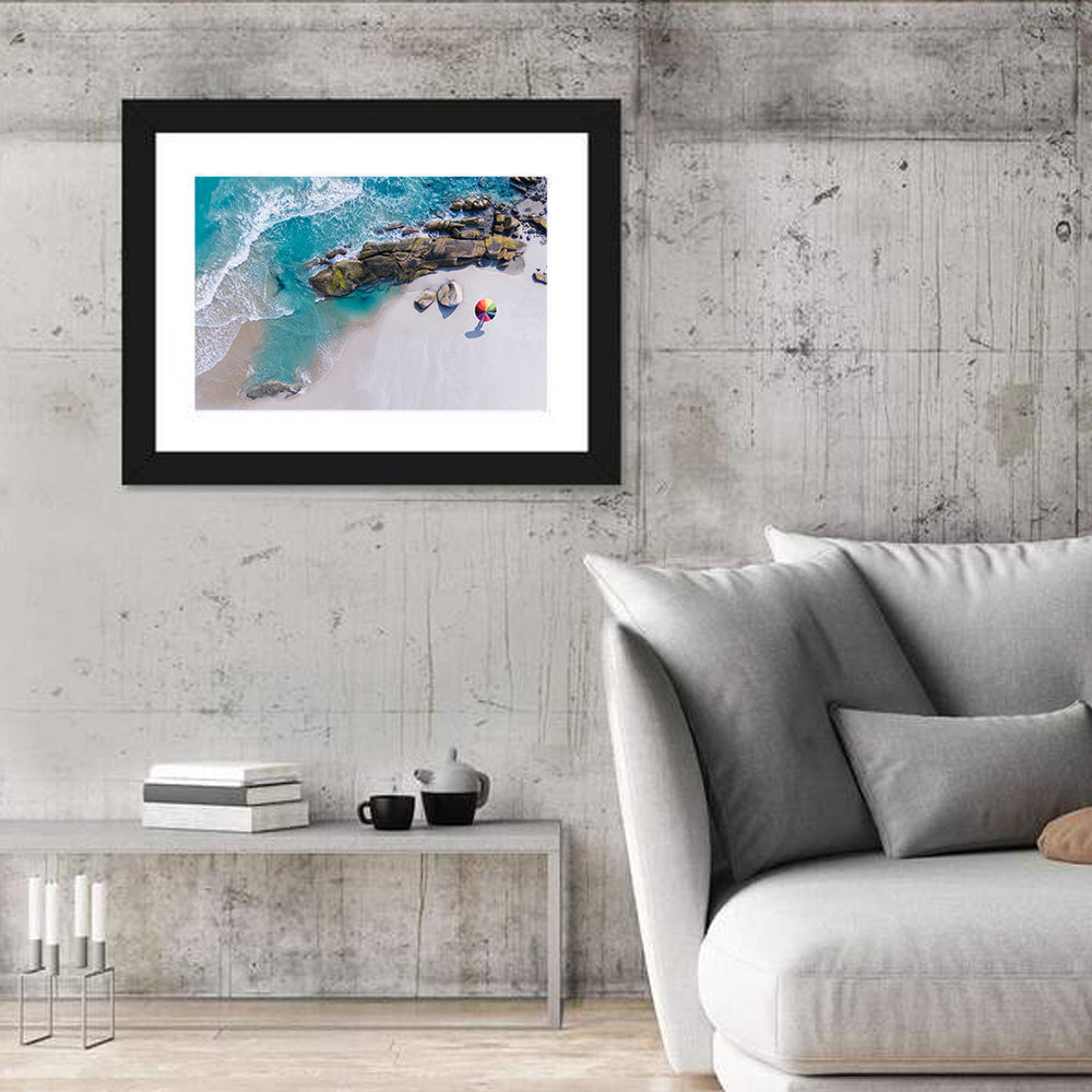 Aerial Beach with Rainbow Umbrella Wall Art