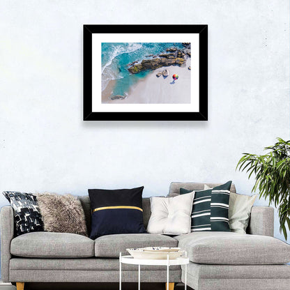 Aerial Beach with Rainbow Umbrella Wall Art