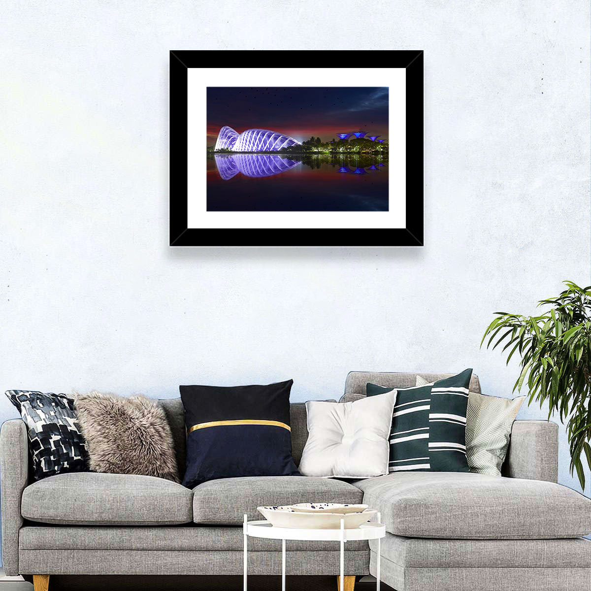 Gardens by the Bay Night Reflection Wall Art in a room, landscape