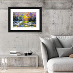 Golden Sunset Over Snowy Stream Wall Art