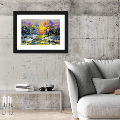Golden Sunset Over Snowy Stream Wall Art