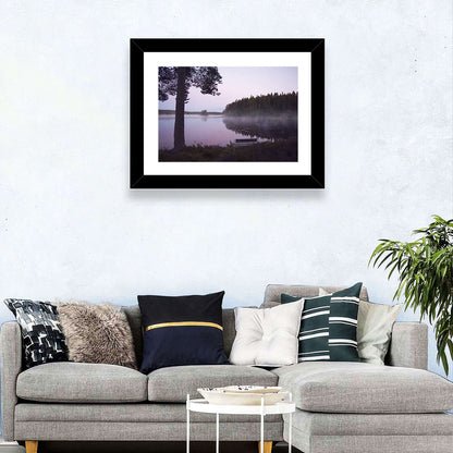Misty Lake with Bench Wall Art