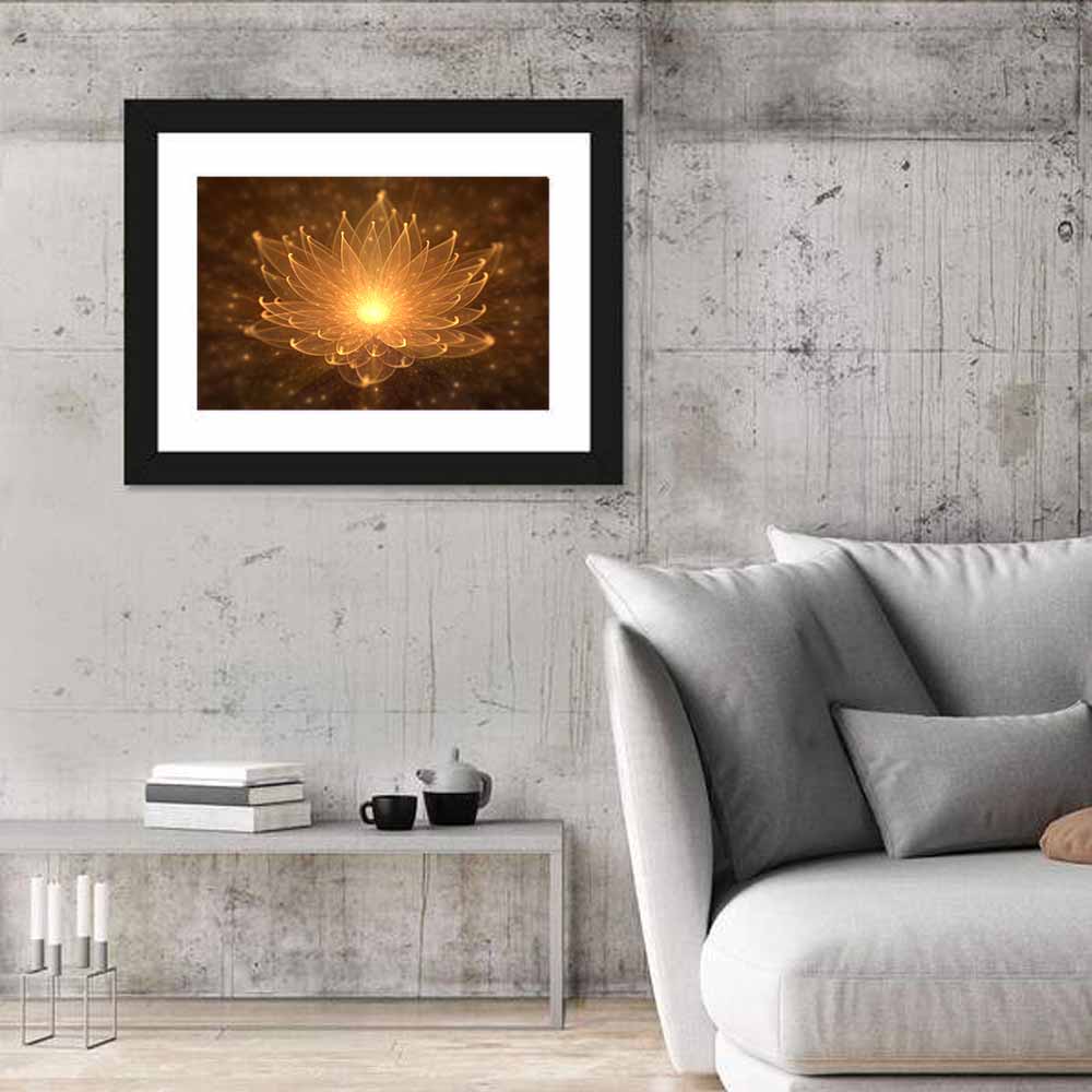 Golden Lotus Illustration Wall Art in a room, landscape