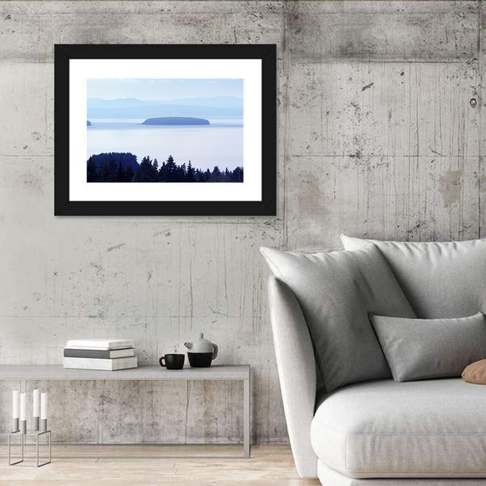 Dalarna Mist with Lighthouse Wall Art in a room, landscape