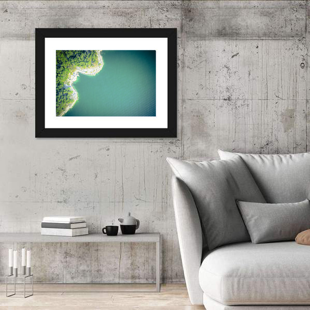 L-shaped Coastline Over Teal Lake Wall Art