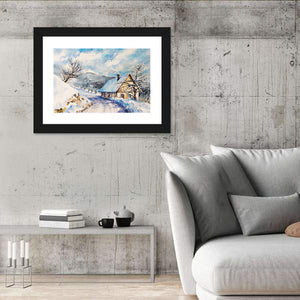 Winter Mountain Old House Wall Art