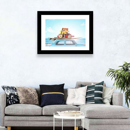 Vintage Car with Surfboard Wall Art