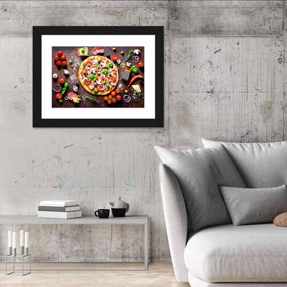 Rustic Italian Pizza Flat Lay Wall Art