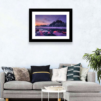 Twilight River and Snowy Pines Wall Art
