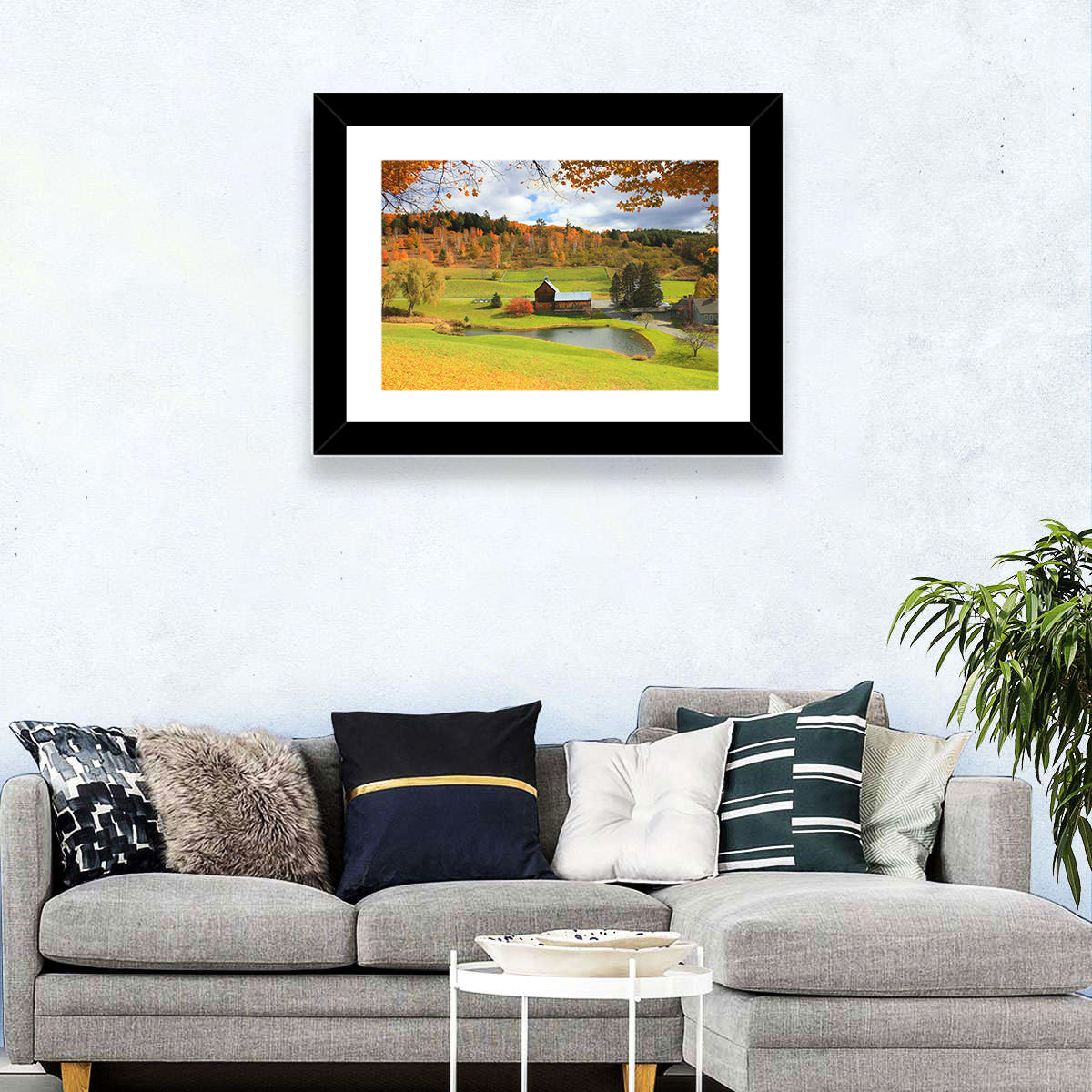 Vermont Barn by Pond Wall Art in a room, landscape