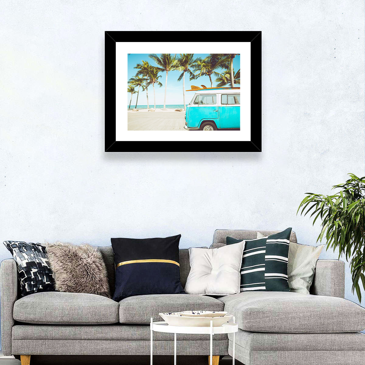 Vintage Vw Bus on Tropical Beach Wall Art