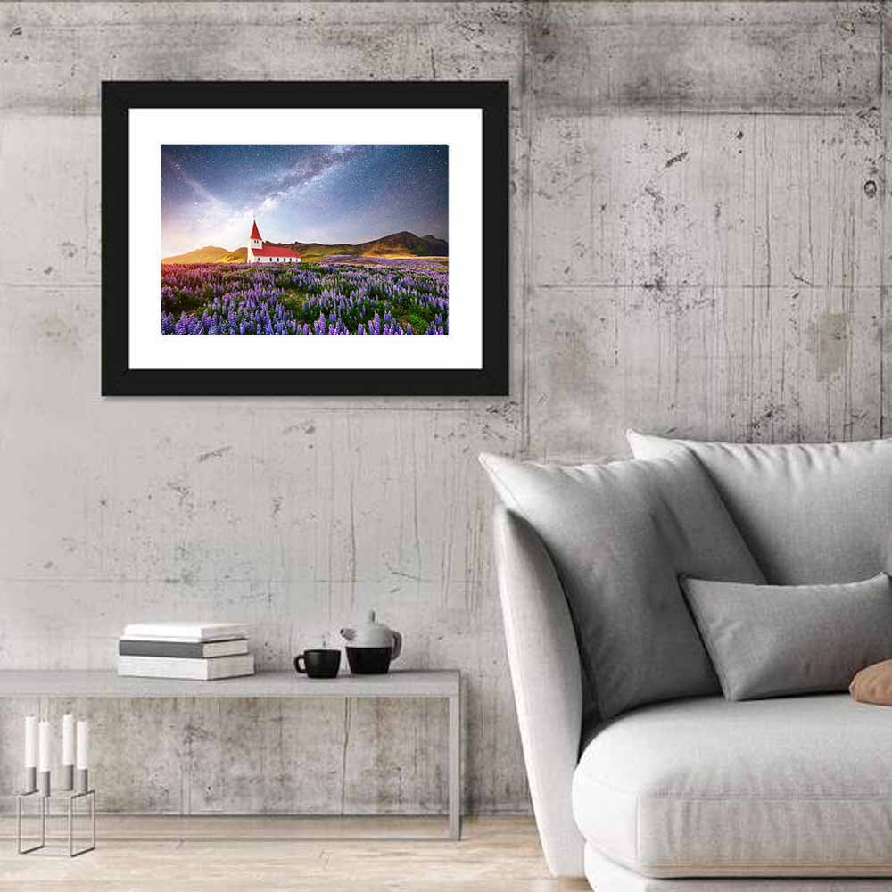 Vik I Myrdal Church Under Milky Way Wall Art