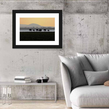 Amboseli Elephants at Golden Sunset Wall Art