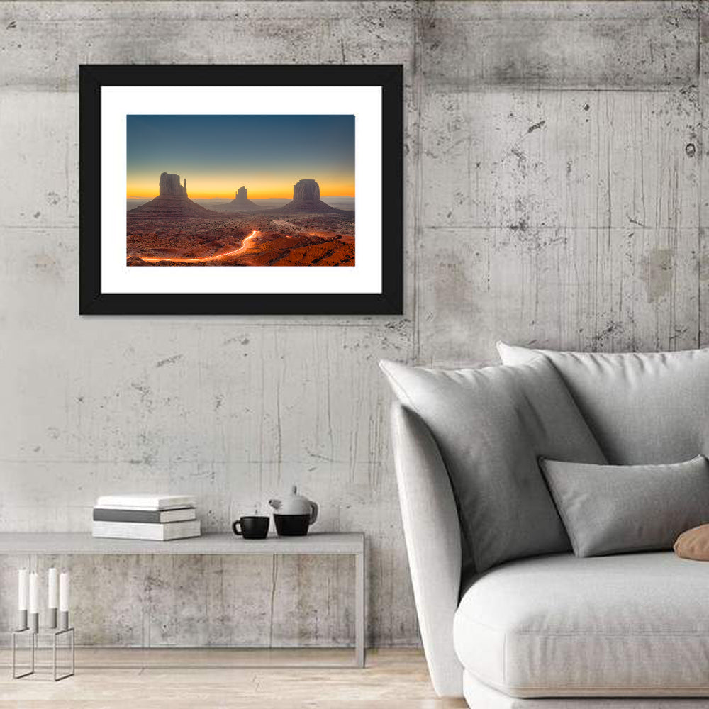 Monument Valley Golden Horizon Wall Art in a room, landscape