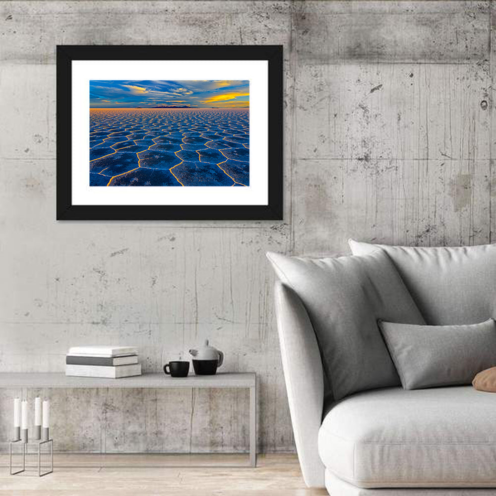 Salar De Uyuni Salt Flats at Sunset Wall Art in a room, landscape