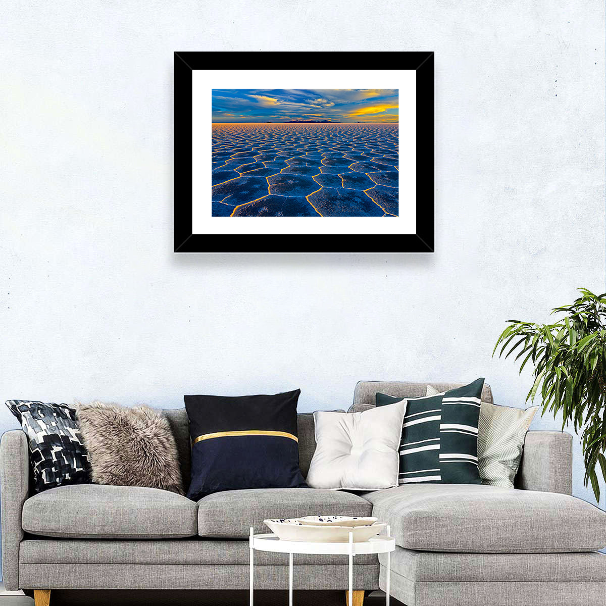 Salar De Uyuni Salt Flats at Sunset Wall Art in a room, landscape