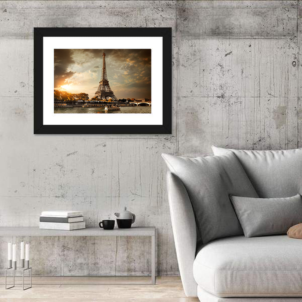 Eiffel Tower at Sunset Wall Art in a room, landscape